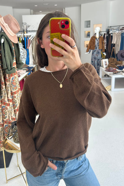 Textured Knit Sweater Brown