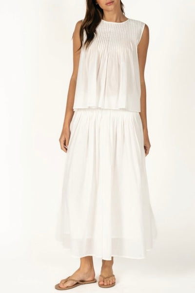 Pintuck Yoke Sleeveless Top (White)