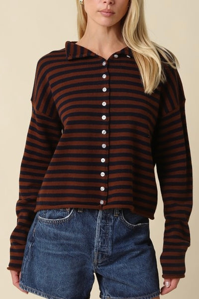Striped Knit Cardigan Brown/Navy