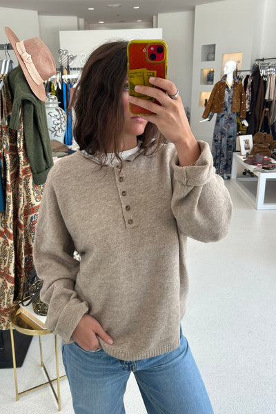 Henley Relaxed Sweater Taupe