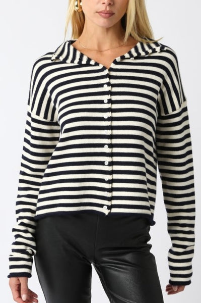 Striped Knit Cardigan Ivory/Navy