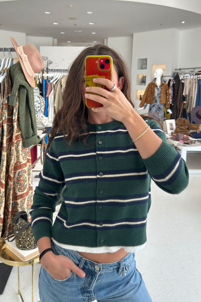 Multi Color Stripe Cardigan Green