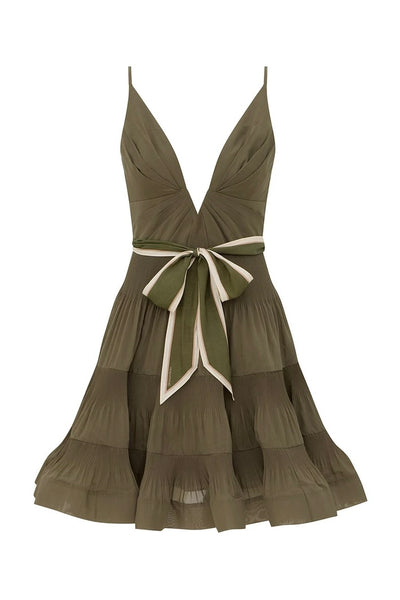V Neck Pleated Mini