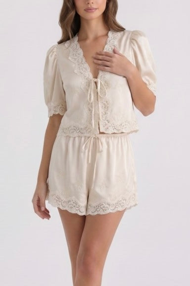 Satin Drawstring Lace Shorts