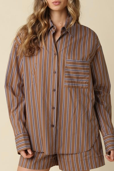 Hunter Stripe Oversized Shirt Brown/Blue