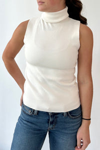 Knit Sleeveless Turtleneck White