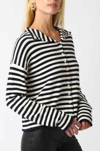 Striped Knit Cardigan Ivory/Navy