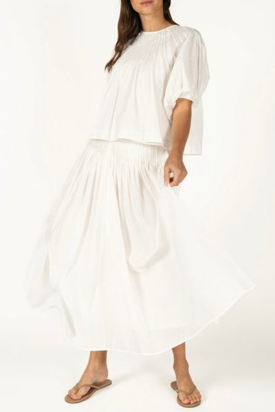 Flowy Pleated Maxi Skirt (White)