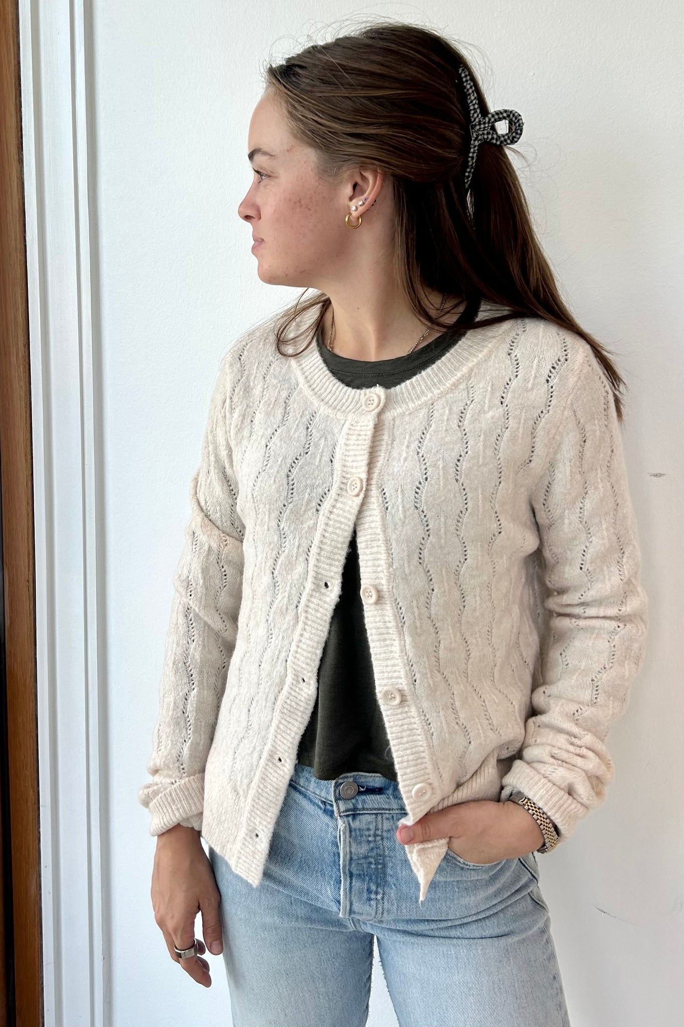 Crochet Knit Cardigan Cream