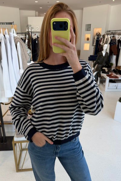Stripe Relaxed Back Button Sweater