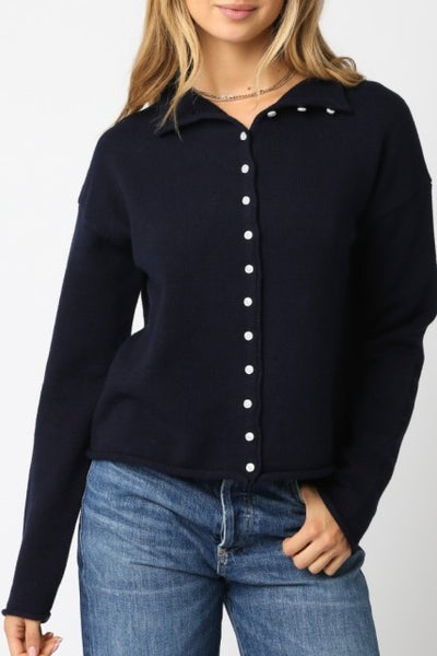 Classic Button Up Cardigan DK Navy