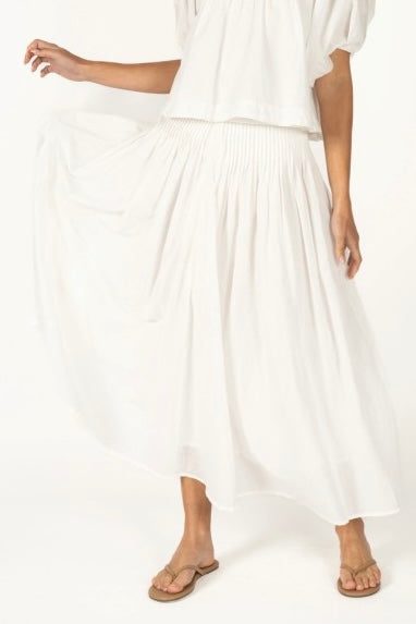 Flowy Pleated Maxi Skirt (White)