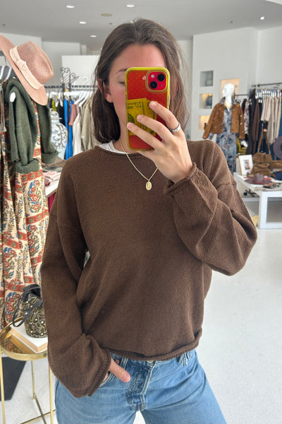 Textured Knit Sweater Brown