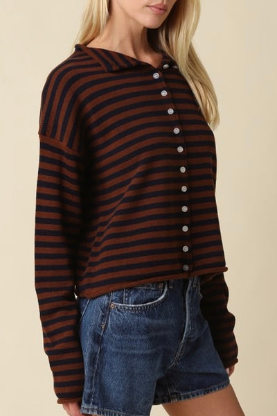 Striped Knit Cardigan Brown/Navy