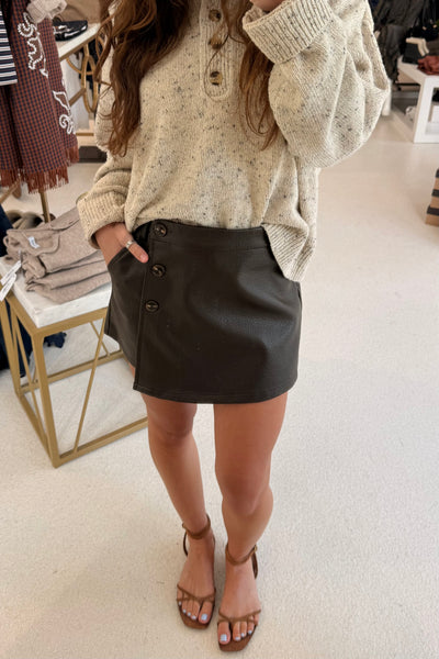 Faux Leather Wrap Skort