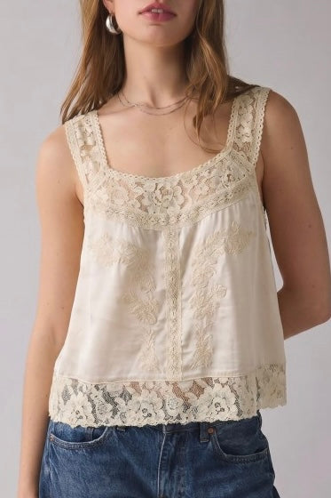 Lace Strappy Top Cream