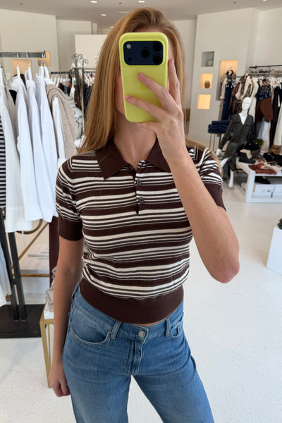 Striped Polo Short Sleeve Brown