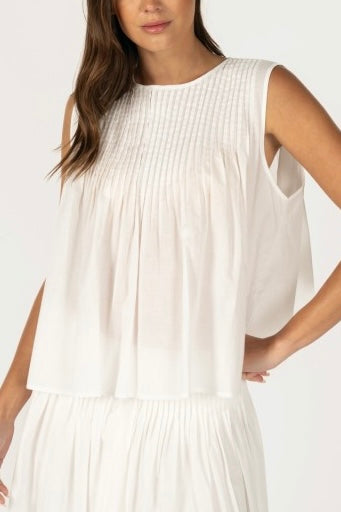Pintuck Yoke Sleeveless Top (White)