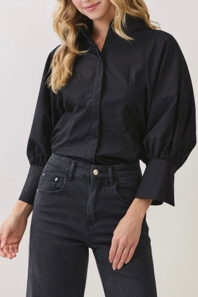 Statement Sleeve Blouse (Black)