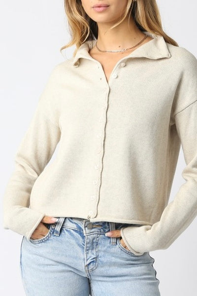 Striped Button Up Cardigan Oatmeal