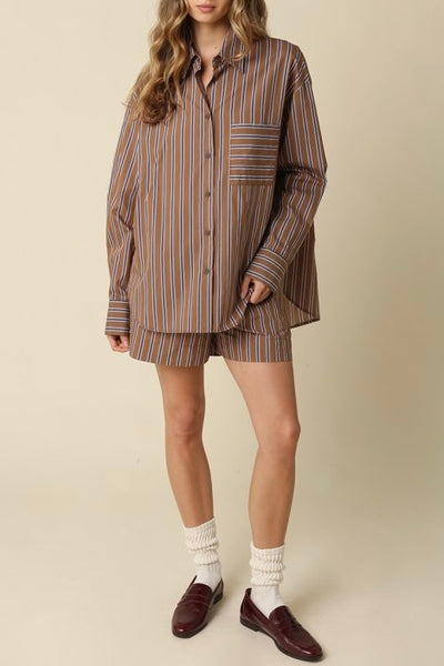 Hunter Stripe Oversized Shirt Brown/Blue