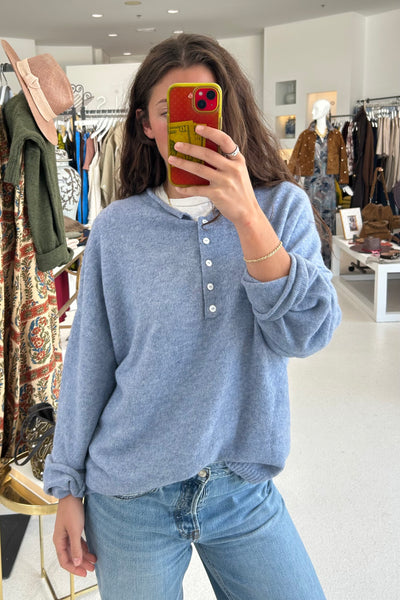 Henley Relaxed Sweater Denim