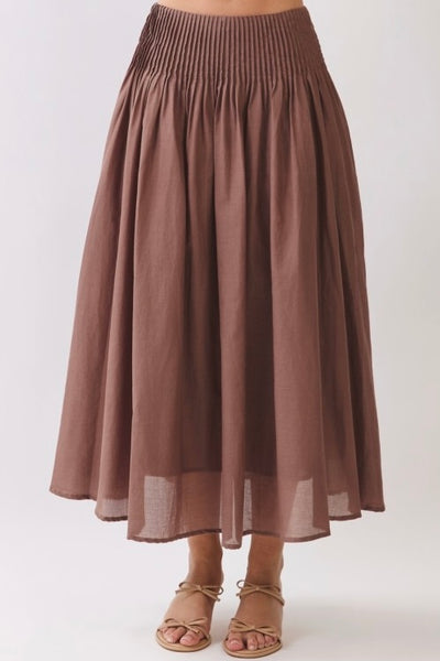 Flowy Pleated Maxi Skirt (Brown)