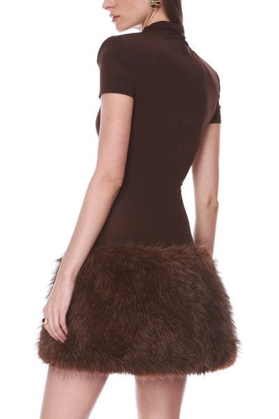 Short Sleeve Mini Dress W Faux Fur