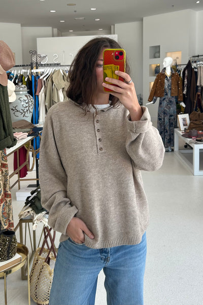 Henley Relaxed Sweater Taupe