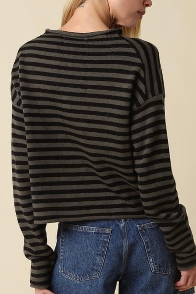Striped Knit Cardigan Olive/Black