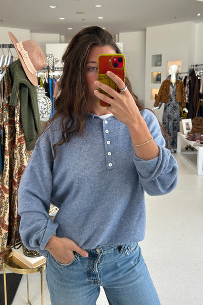 Henley Relaxed Sweater Denim