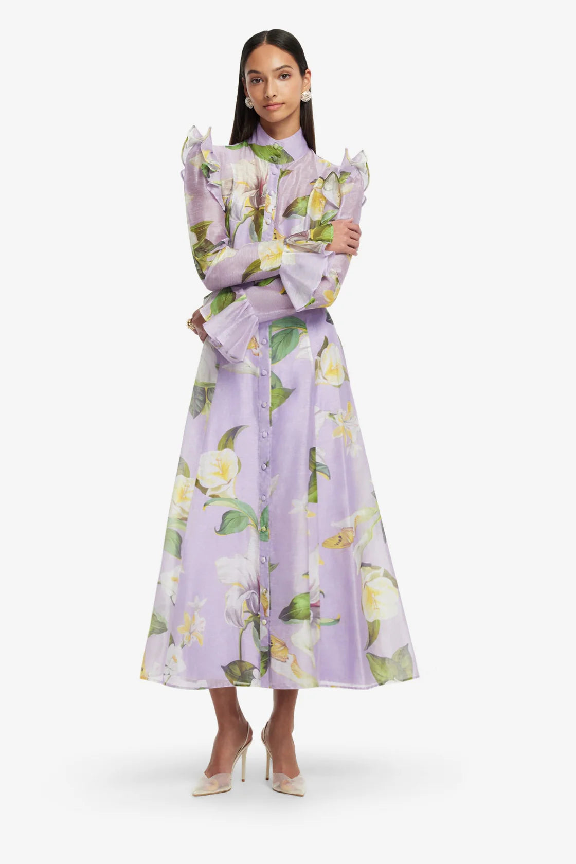 KATRINA Butterfly Sleeve Midi Dress