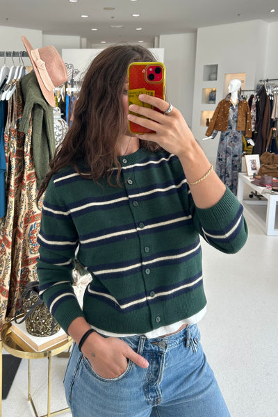 Multi Color Stripe Cardigan Green