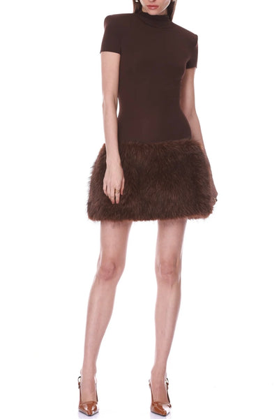 Short Sleeve Mini Dress W Faux Fur