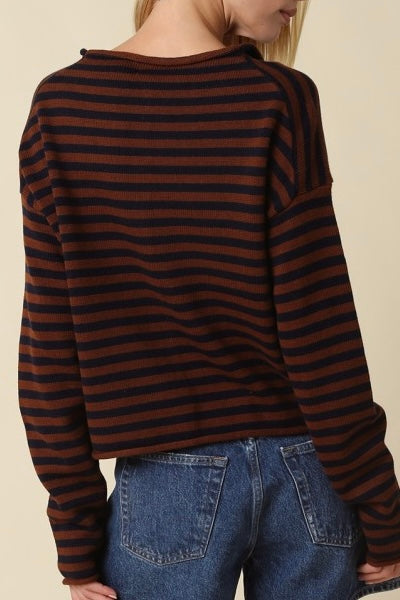 Striped Knit Cardigan Brown/Navy