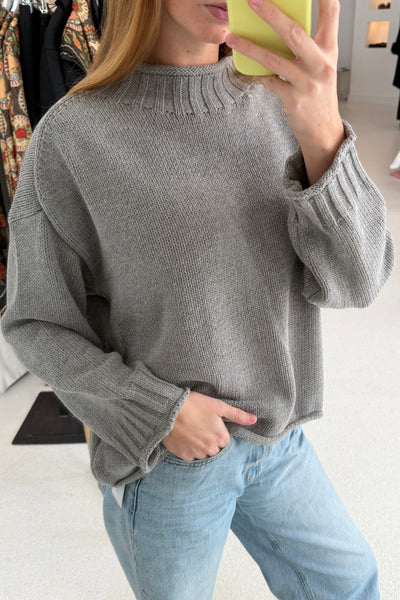 Fishermen Boxy Cut Sweater (H. Grey)