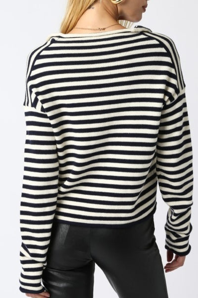Striped Knit Cardigan Ivory/Navy