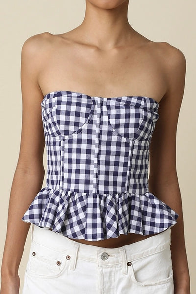 Christi Gingham Peplum Tube Top