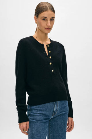 Gold Button Henley Black