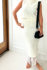 H/W Fringe Knit MIDI Skirt Ivory