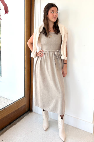 Belted Midi Sweater Dress Khaki