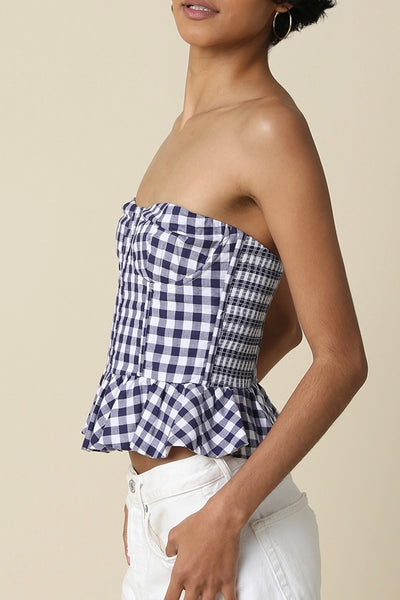 Christi Gingham Peplum Tube Top