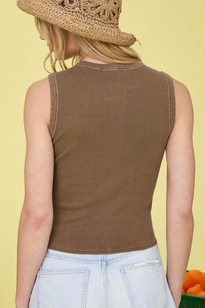 Button Down Ribbed Tank Top
