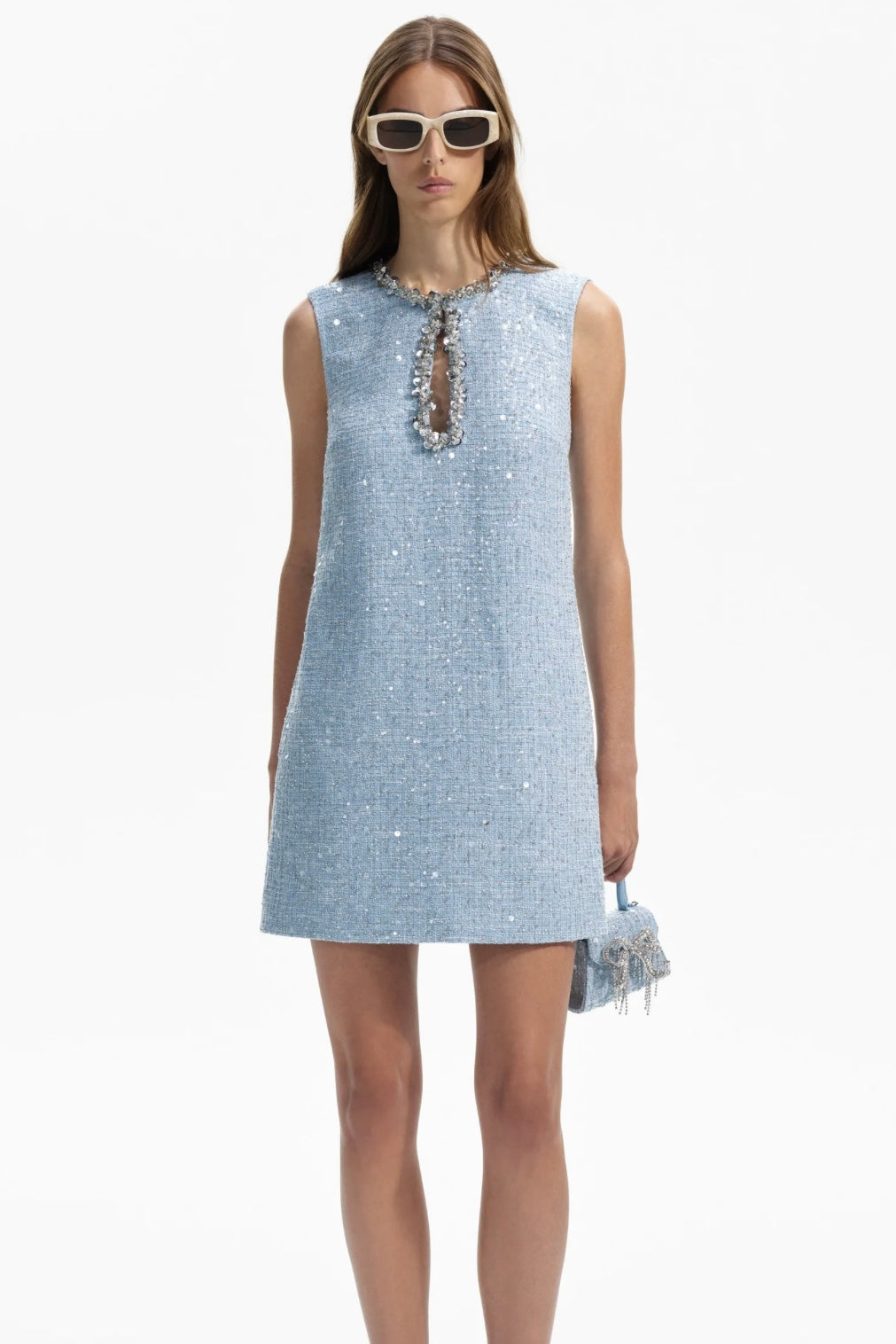 Blue Sequin Boucle Mini Dress