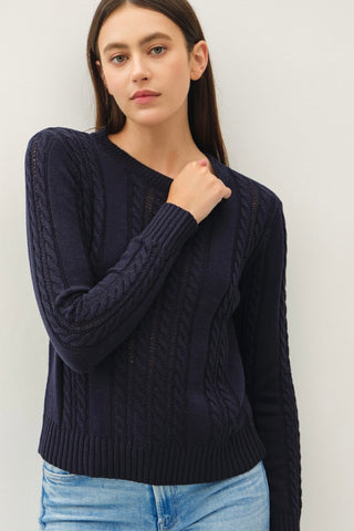 Cable Crewneck Sweater Navy