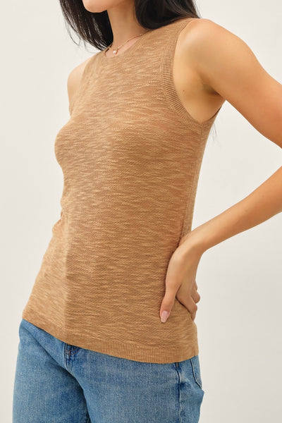 Sleeveless Slub Knit Top (Dk Taupe)