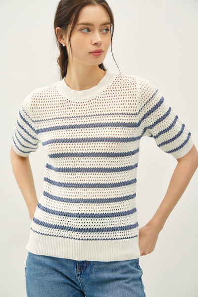 Crochet Knit Striped Sweater Top