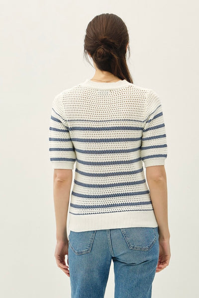 Crochet Knit Striped Sweater Top