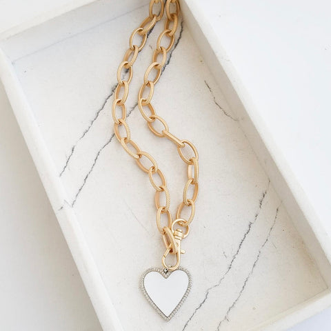 20" Etched Chain W/ Enamel Heart White