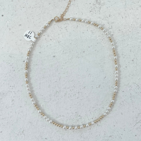 Gold Filled 3mm Bead & Freshwater Pearl Choker